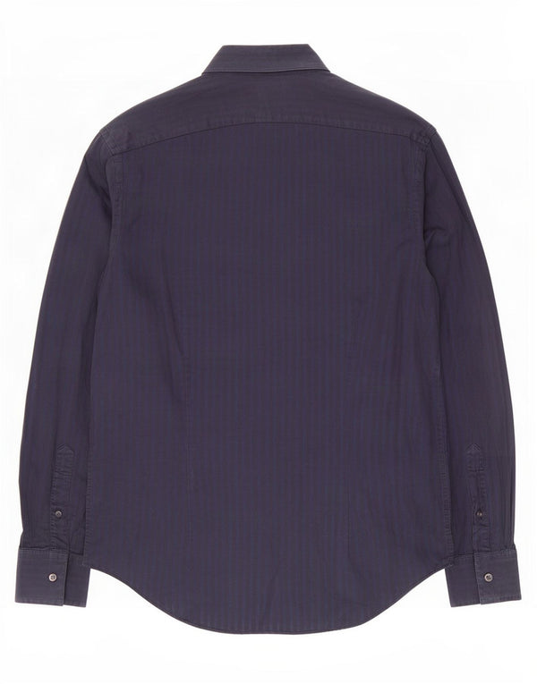 Calvin Klein Mens Slim Fit Shirt Size 39 15 1/2 Medium Navy Blue Pinstripe