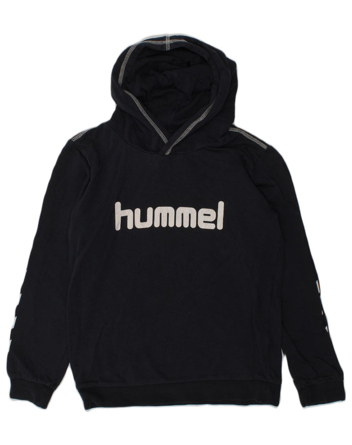 HUMMEL Girls Graphic Hoodie Jumper 9-10 Years Navy Blue Cotton | Vintage Hummel | Thrift | Second-Hand Hummel | Used Clothing | Messina Hembry 