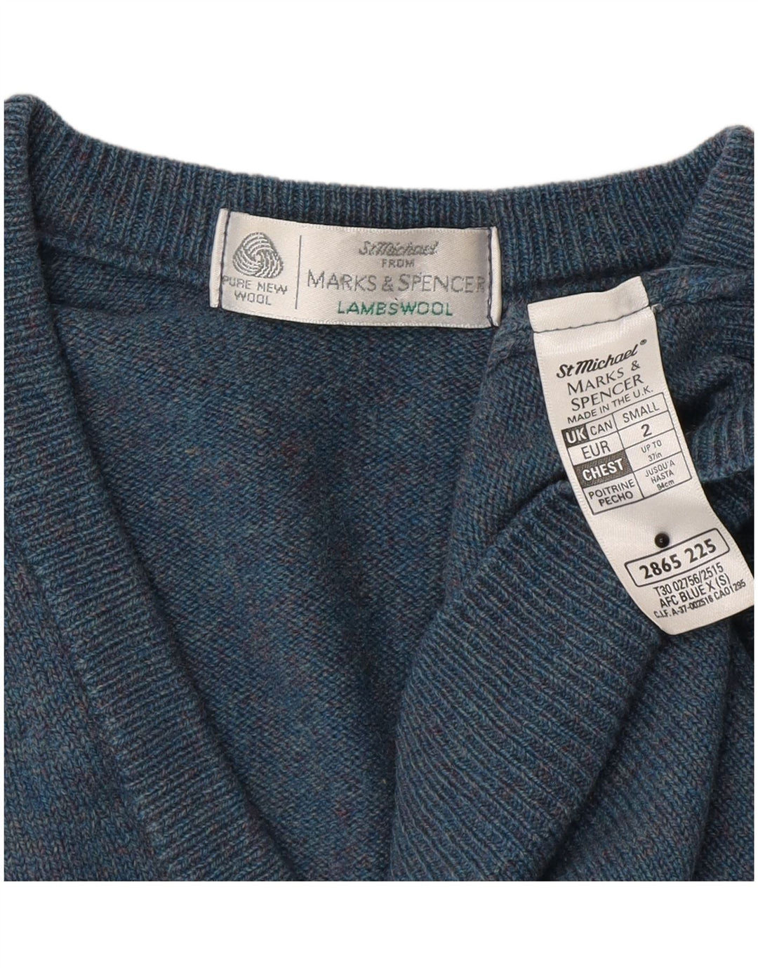 Мужской джемпер с v-образным вырезом Marks & Spencer, маленький синий из овечьей шерсти