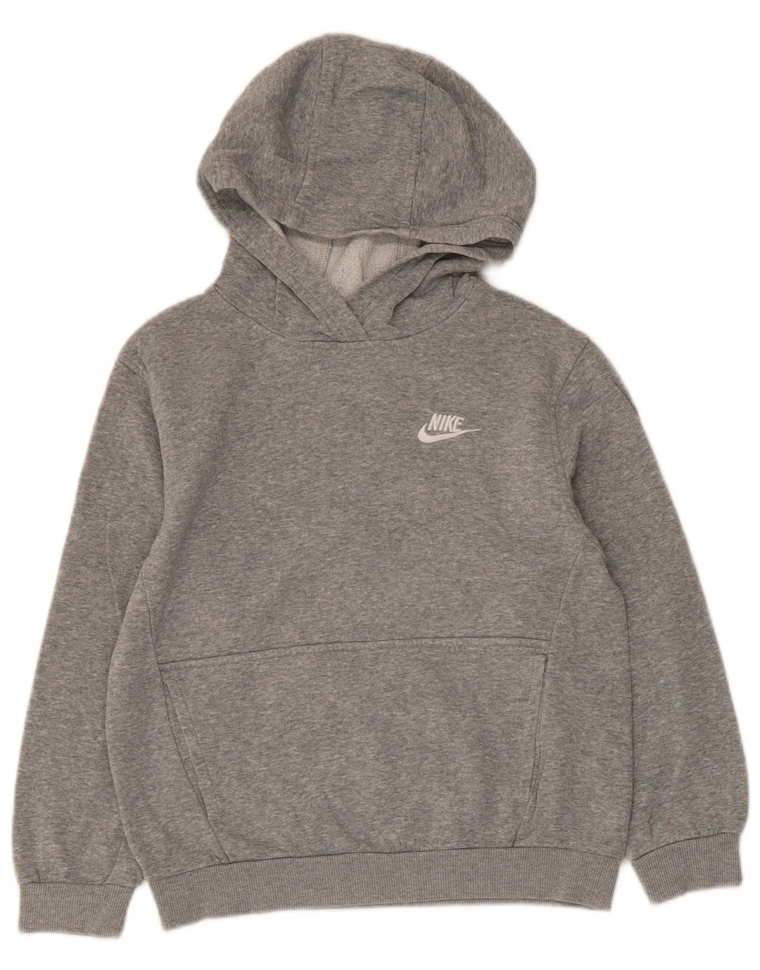 NIKE Boys Hoodie Jumper 10-11 Years Medium Grey Cotton