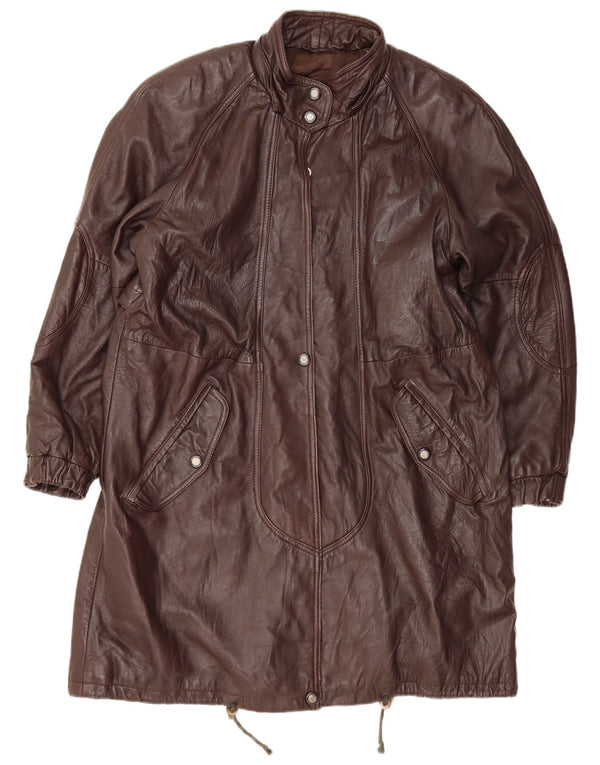 ВИНТАЖНОЕ Женское кожаное пальто UK 14, большое коричневое кожаное