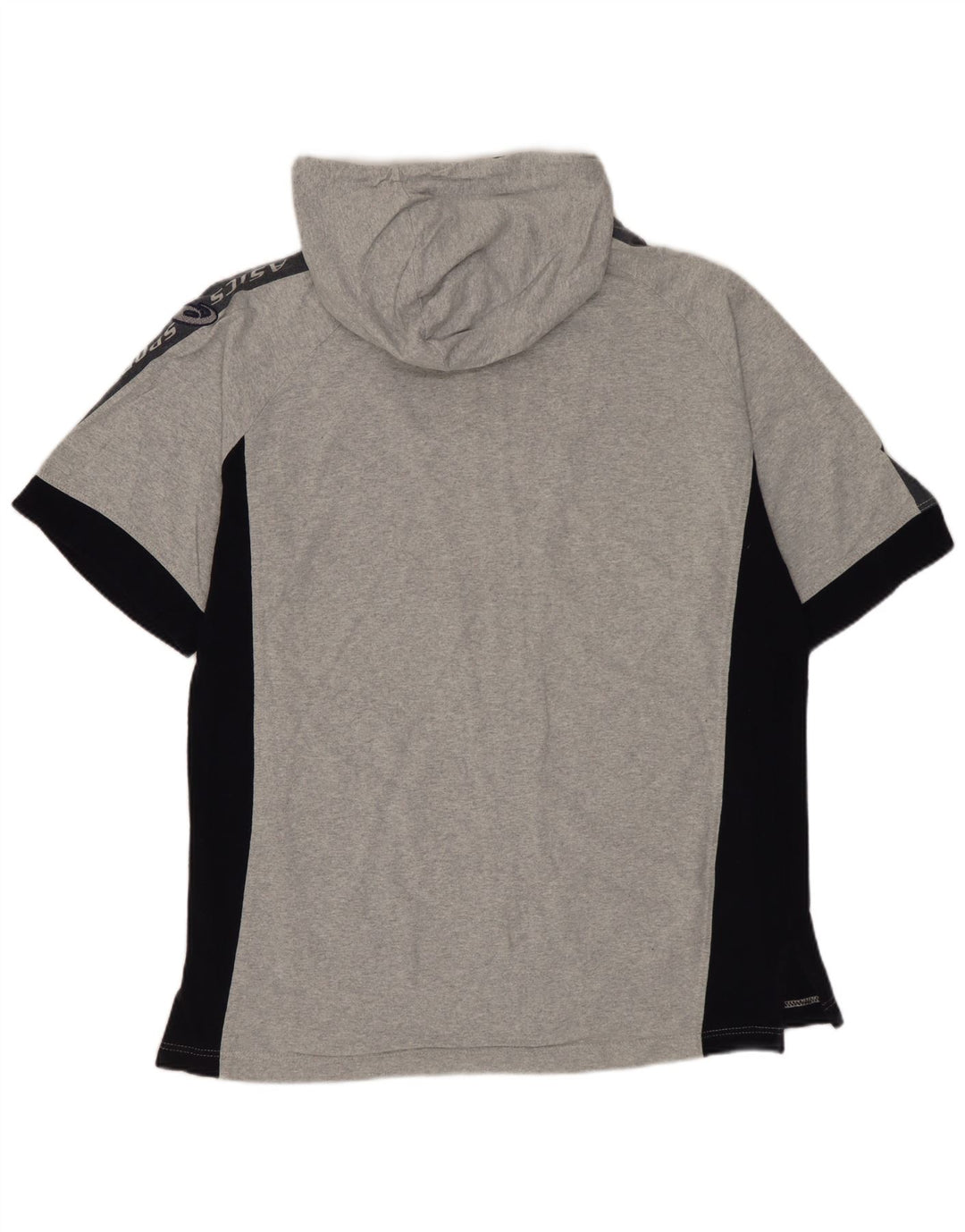 Мужской свитер с капюшоном на молнии ASICS с короткими рукавами, маленький серый, хлопковый с цветными блоками