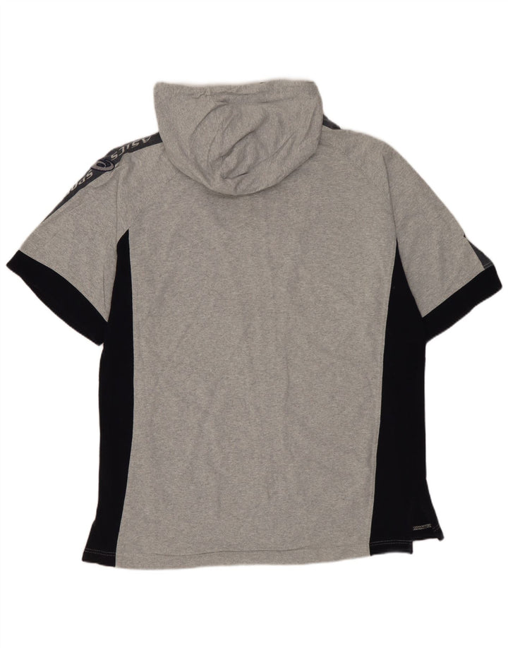 Мужской свитер с капюшоном на молнии ASICS с короткими рукавами, маленький серый, хлопковый с цветными блоками