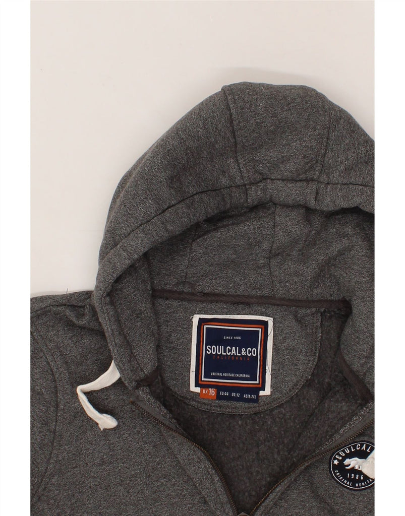 SOUL CAL Womens Zip Hoodie Sweater UK 16 Large  Grey Flecked Cotton Vintage Soul Cal and Second-Hand Soul Cal from Messina Hembry 