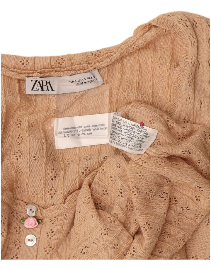 Женский топ Zara с длинным рукавом UK 10, маленький размер, бежевый хлопок