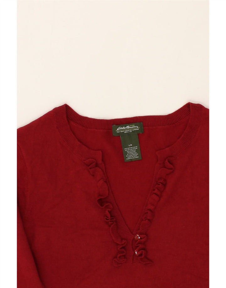 EDDIE BAUER Womens Ruffle Front V-Neck Jumper Sweater UK 14 Large Red Vintage Eddie Bauer and Second-Hand Eddie Bauer from Messina Hembry 