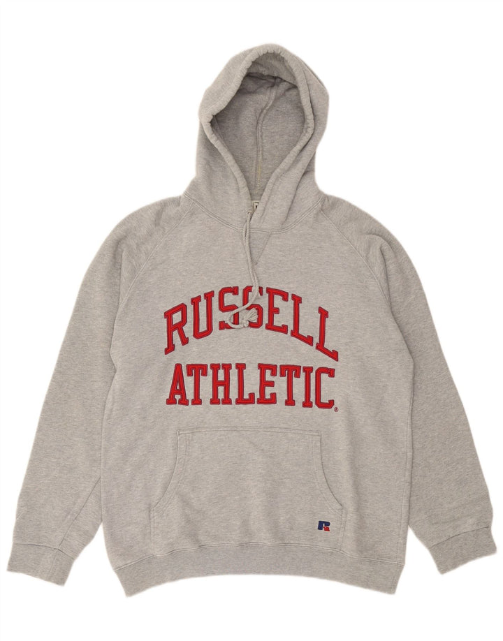 Мужской свитшот с рисунком Russell Athletic, большой серый хлопковый джемпер