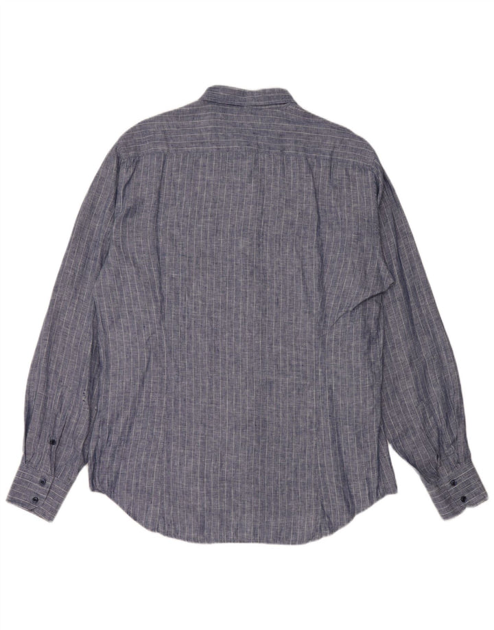 VINTAGE Mens Shirt XL Blue Pinstripe Linen