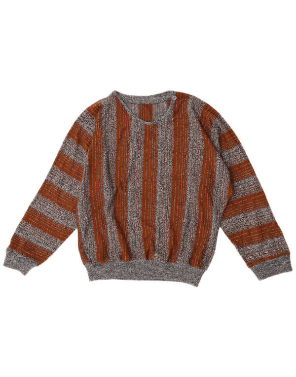 Винтажный женский джемпер с вырезом «лодочка», Великобритания, 14, средний коричневый в полоску