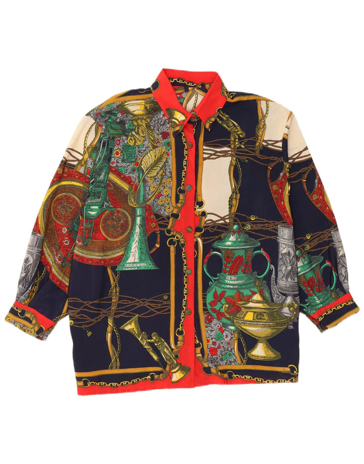 ВИНТАЖНАЯ Женская блузка-рубашка с абстрактным узором, Великобритания 14, средний разноцветный