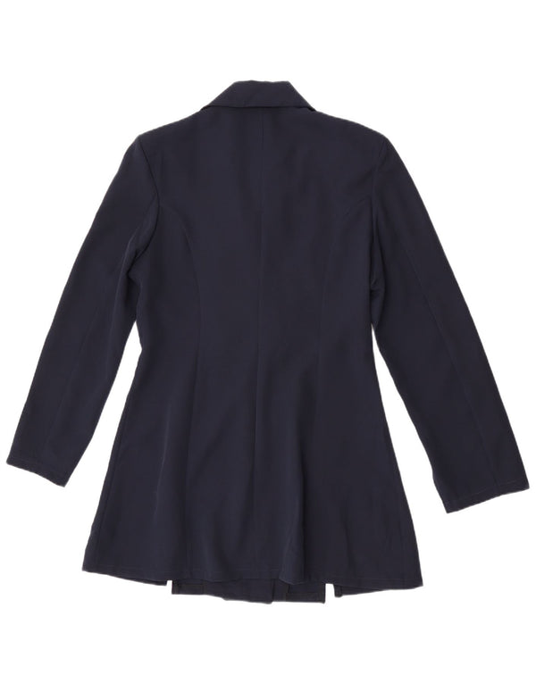 Винтажное женское двубортное пальто UK 14, средний темно-синий полиэстер