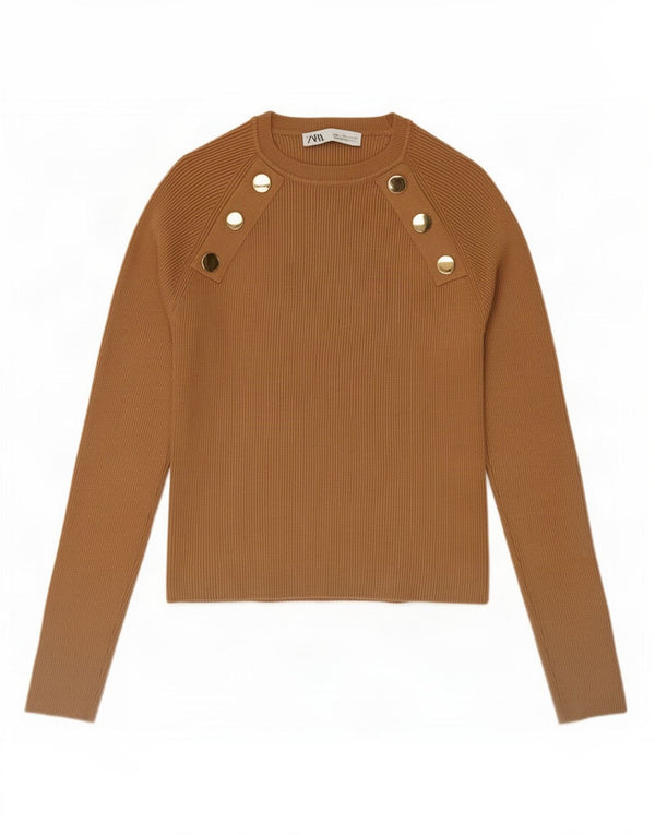 Женский укороченный топ Zara с длинным рукавом UK 14, большой размер, бежевый, вискоза