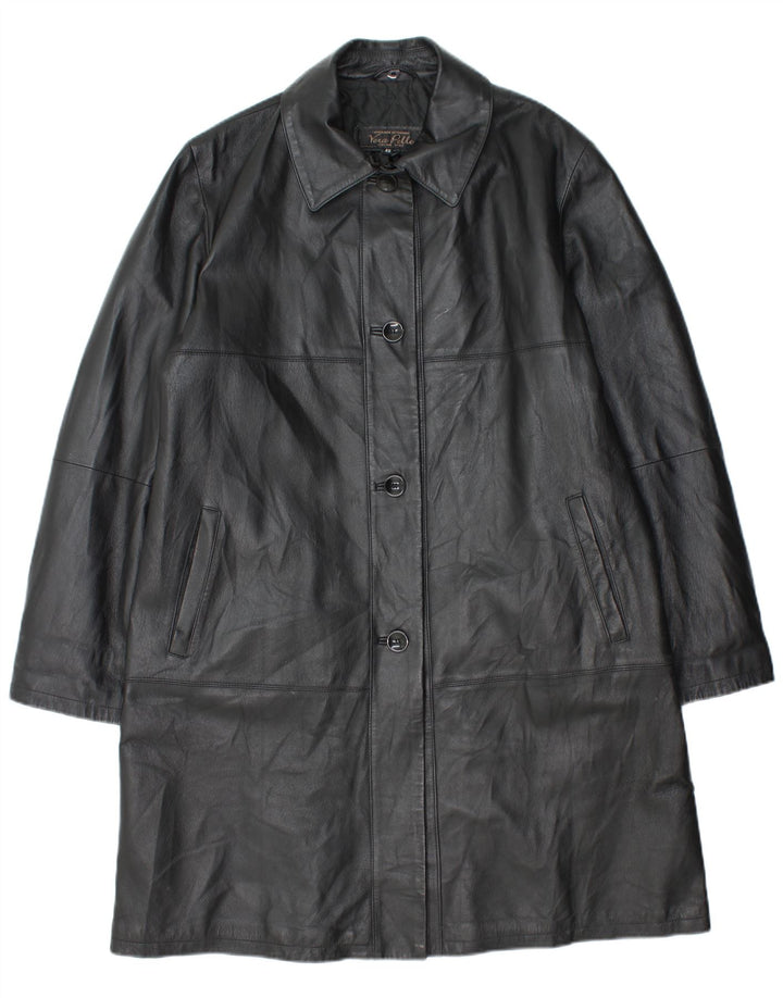 Винтажное женское кожаное пальто IT 48 XL, черное кожаное