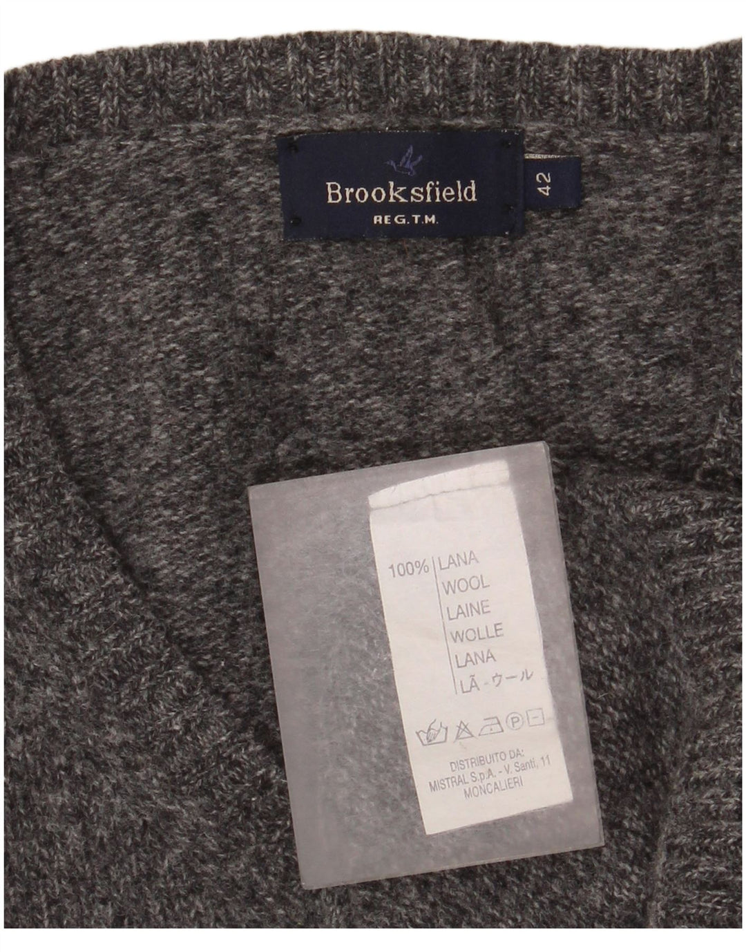 Женский джемпер с v-образным вырезом Brooksfield IT 42, средний серый, шерсть в крапинку