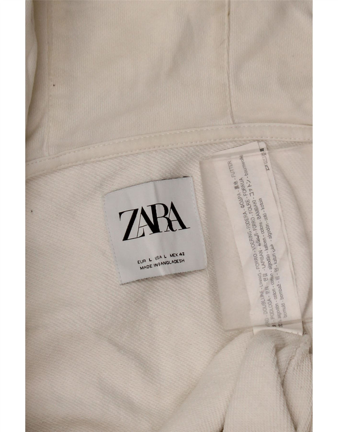 Zara Мужской свитер с капюшоном на молнии, большой белый хлопок