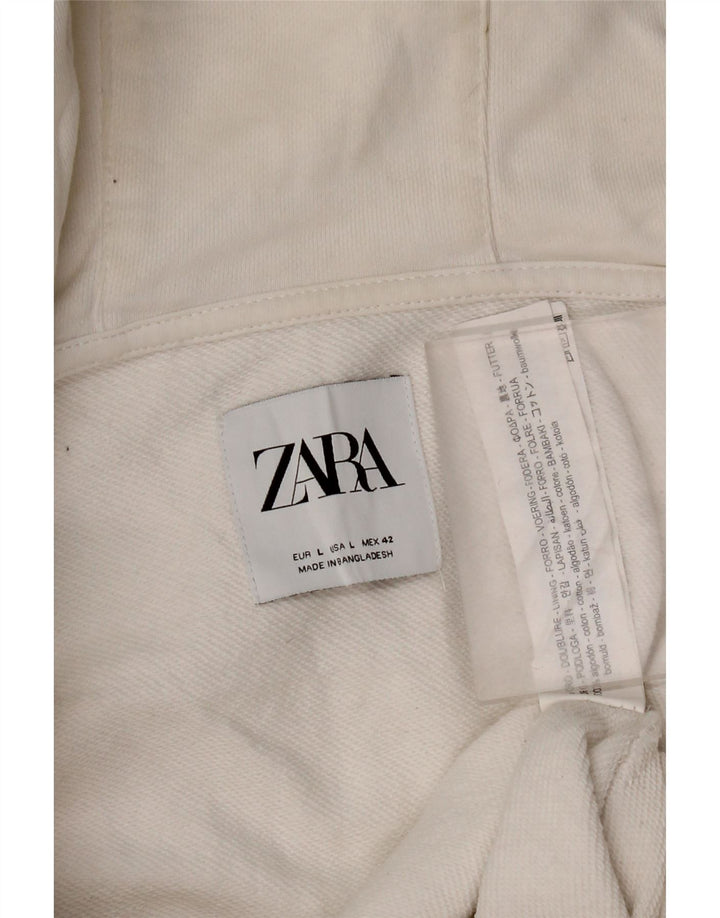 Zara Мужской свитер с капюшоном на молнии, большой белый хлопок