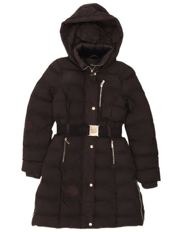 Karen Millen Женское стеганое пальто с капюшоном и графическим рисунком UK 6 XS, черный полиэстер
