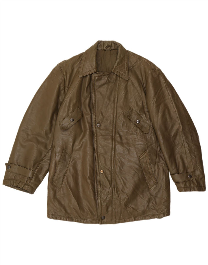 VINTAGE Mens Leather Jacket UK 40 Large Khaki
