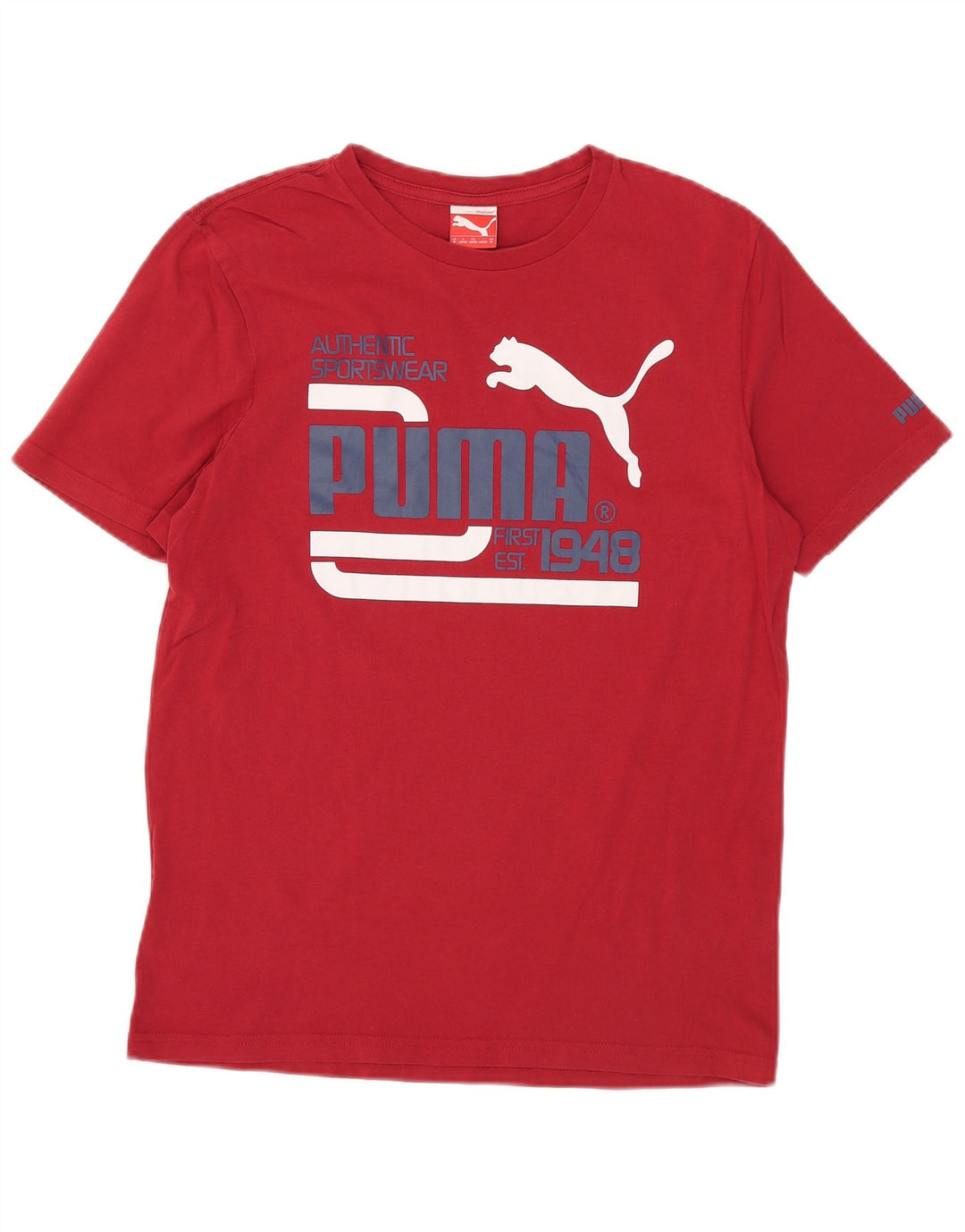 Мужская футболка с рисунком Puma, хлопковый топ среднего красного цвета