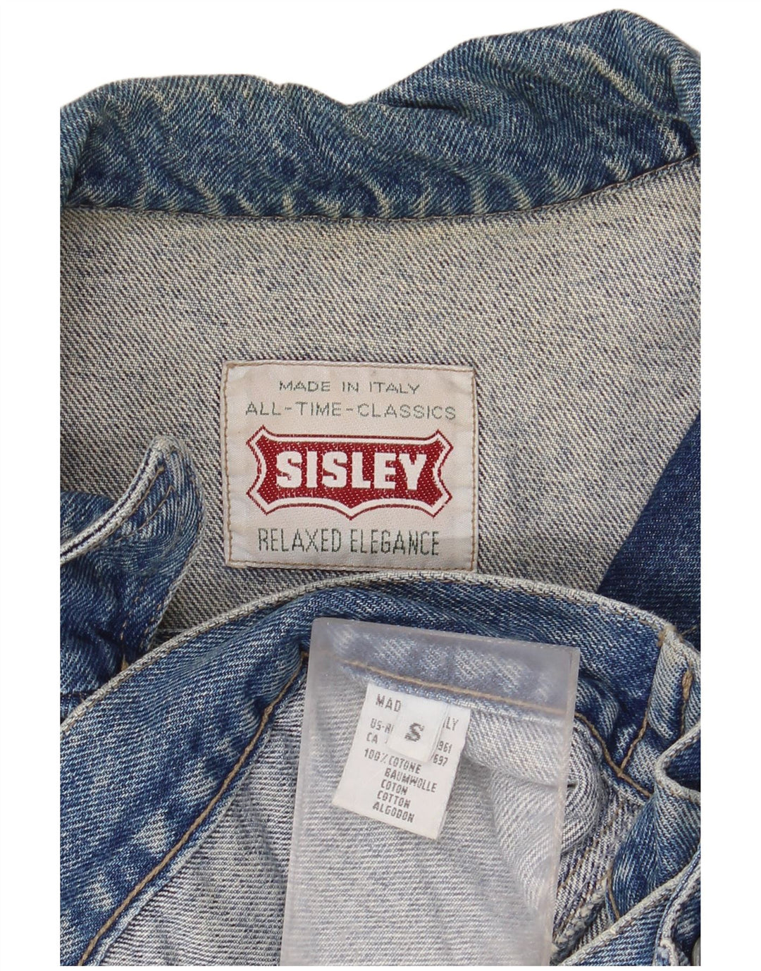 Женская укороченная джинсовая куртка оверсайз SISLEY UK 10, маленькая синяя, хлопок