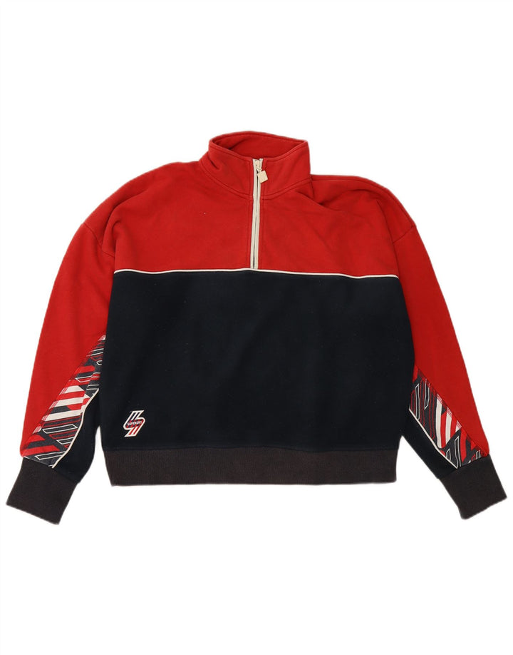 SUPERDRY Женский укороченный флисовый джемпер оверсайз UK 16, большой красный с цветными блоками