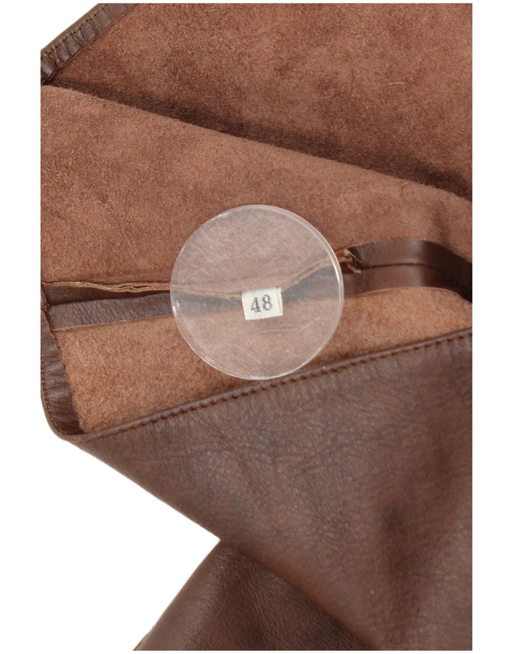 VINTAGE Женский кожаный жилет IT 48 XL Коричневый кожаный