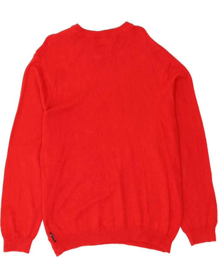 CHAPS Mens V-Neck Jumper Sweater Large Red Colourblock Cotton Vintage Chaps and Second-Hand Chaps from Messina Hembry 