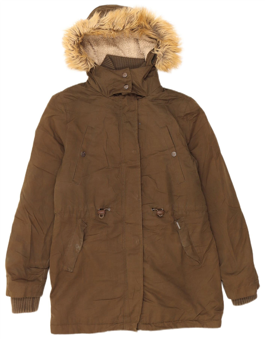 SUPERDRY Womens Hooded Parka Jacket UK 16 Large Khaki Polyester