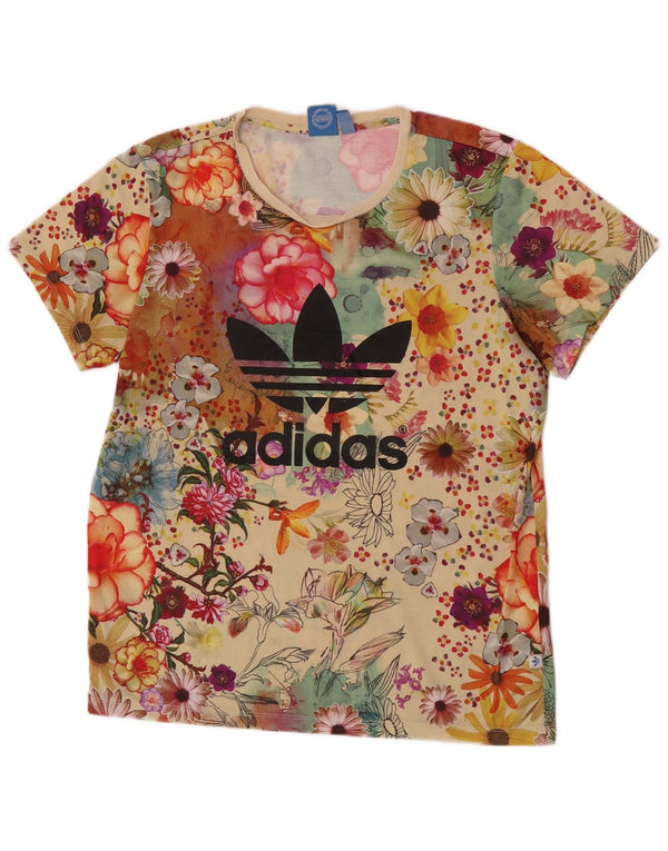 Женская футболка Adidas с рисунком Top UK 12, средний бежевый цветочный полиэстер