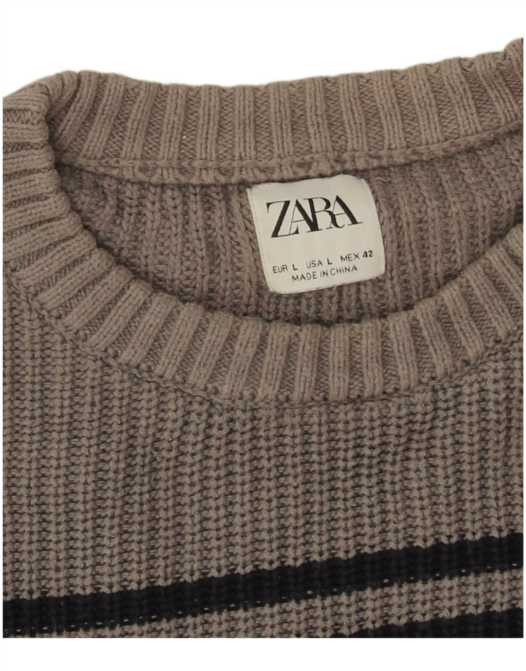 Мужской джемпер с круглым вырезом Zara, большой серый в полоску