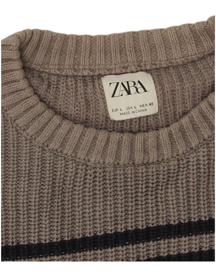 Мужской джемпер с круглым вырезом Zara, большой серый в полоску