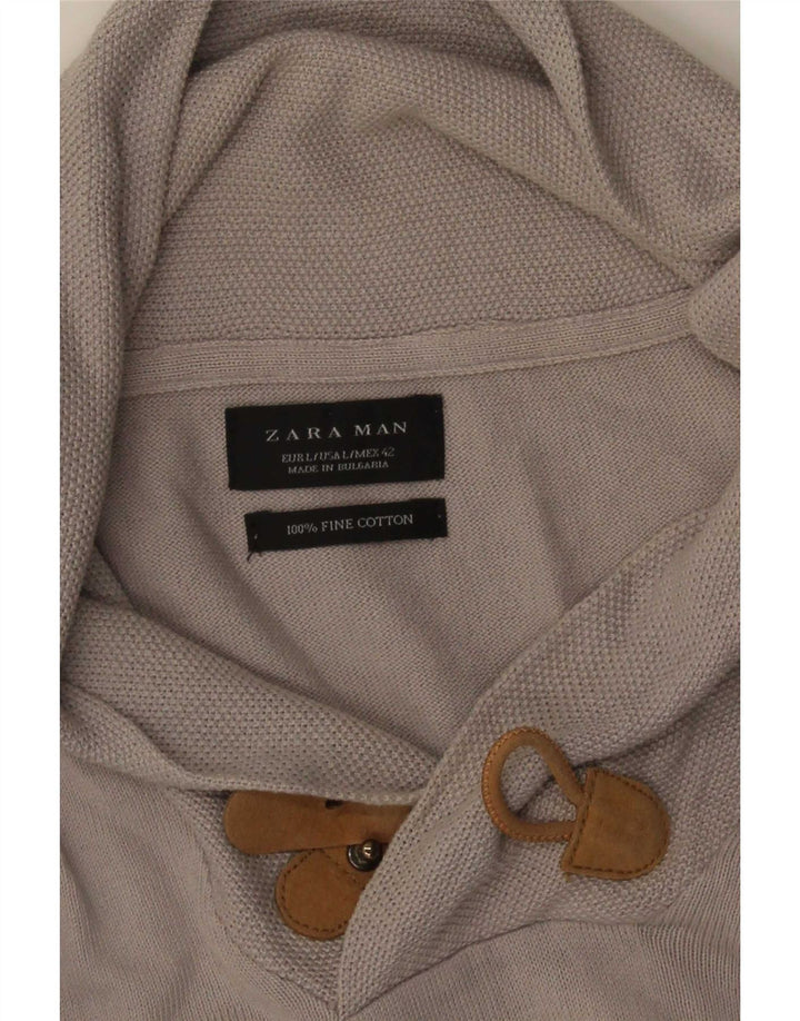 Мужской джемпер с отложным воротником Zara, большой серый хлопковый свитер