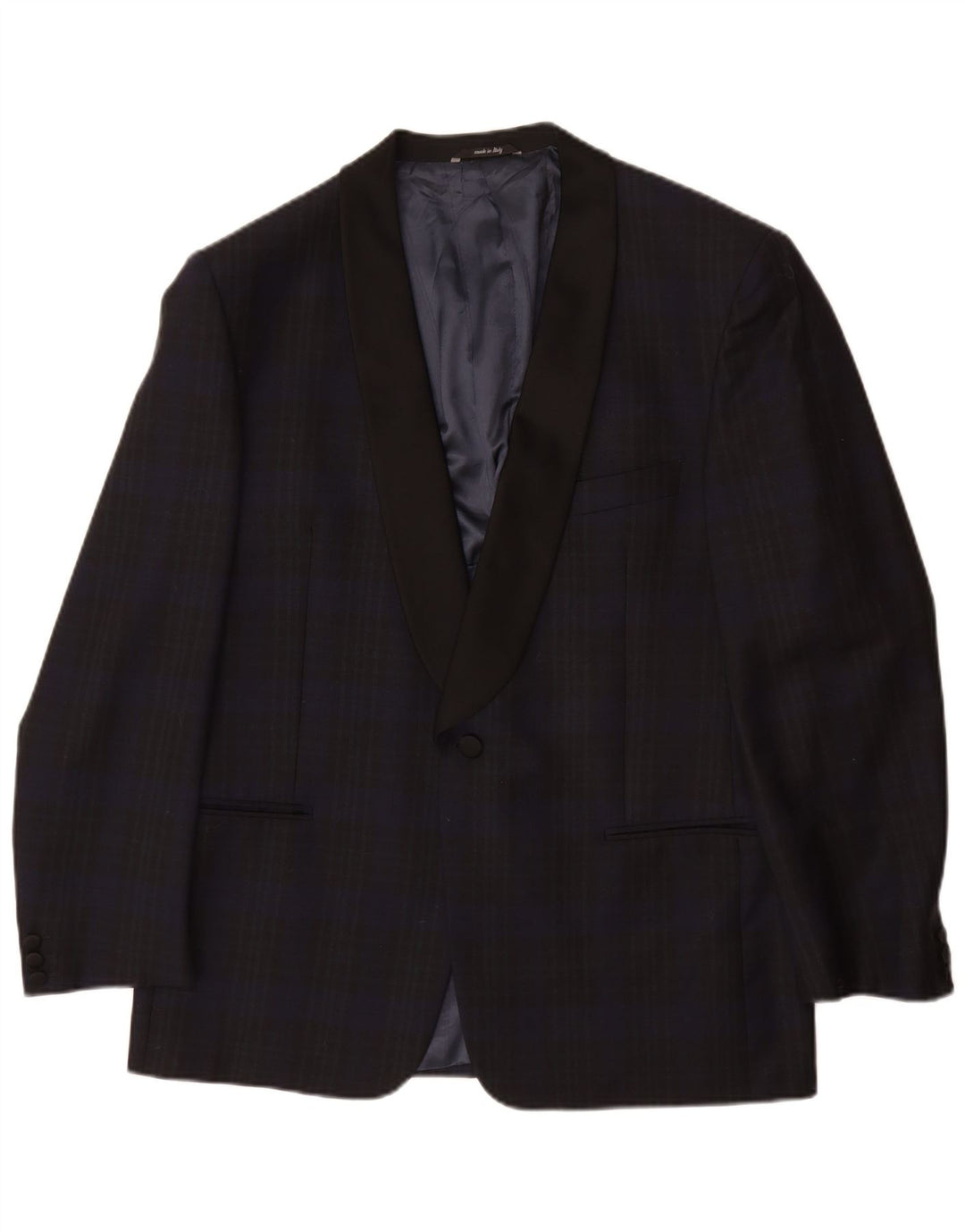 SAN REMO Mens 1 Button Blazer Jacket IT 52 XL Navy Blue Check Virgin Wool