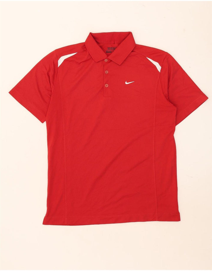 Мужская рубашка-поло Nike Dri Fit среднего красного цвета из полиэстера с цветными блоками