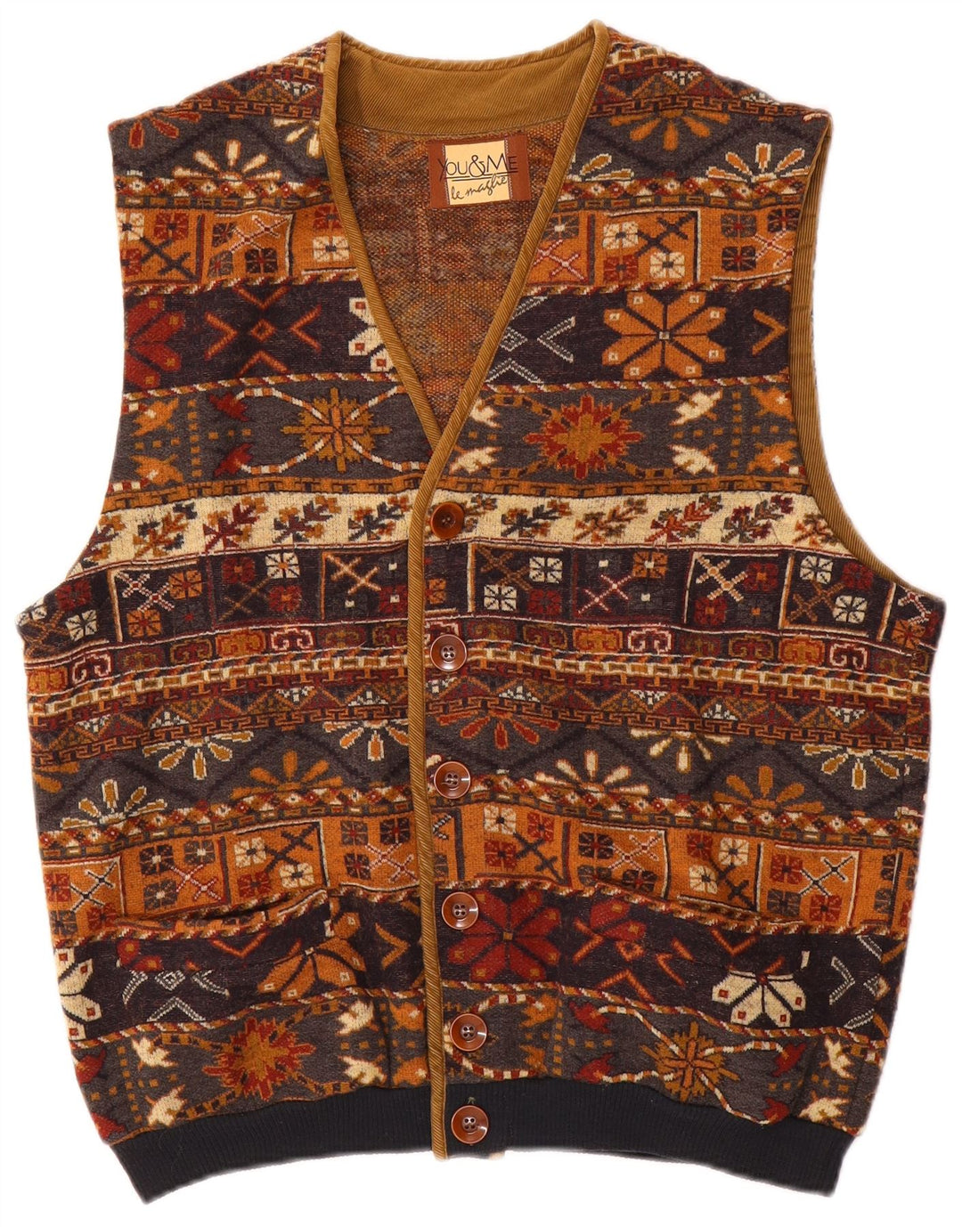 Винтажный мужской жилет UK 38, средний коричневый цвет из шерсти Fair Isle