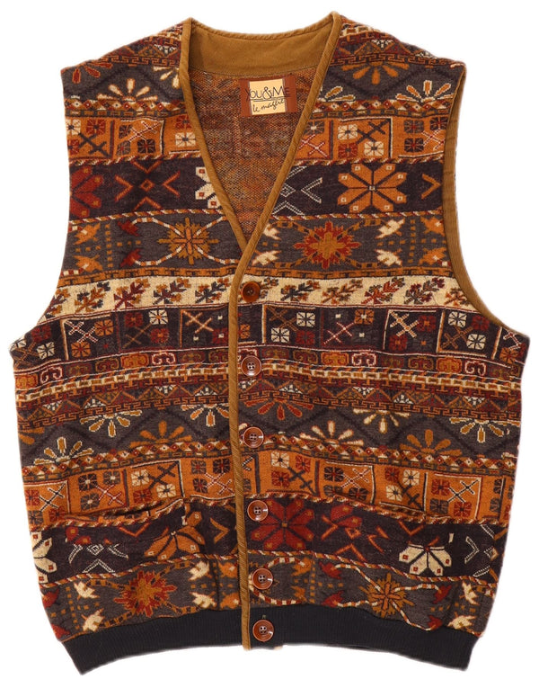 Винтажный мужской жилет UK 38, средний коричневый цвет из шерсти Fair Isle