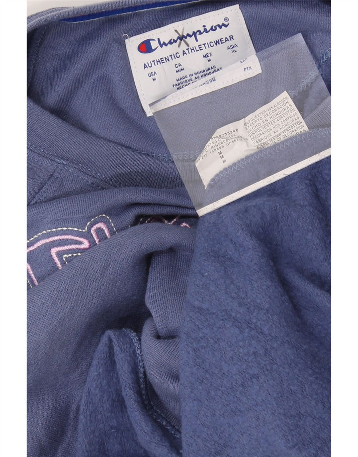 CHAMPION Womens Graphic Sweatshirt Jumper UK 14 Medium Blue Cotton Vintage Champion and Second-Hand Champion from Messina Hembry 