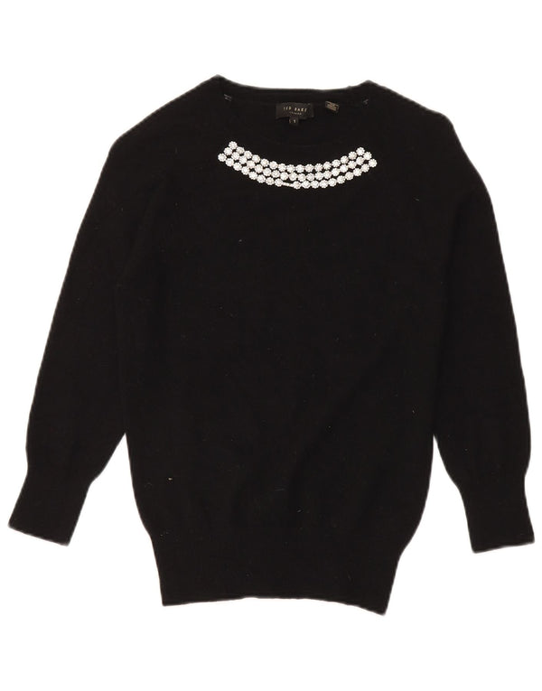 Женский джемпер с вырезом лодочкой Ted Baker, размер 1 XS, черный, шерстяной