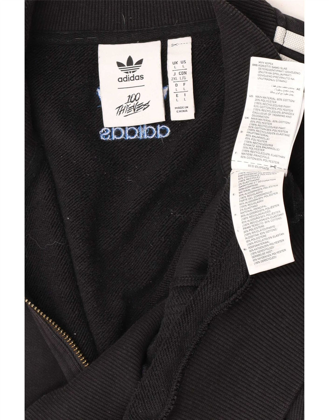 Мужской свитер Adidas с воротником на молнии, большой черный хлопковый джемпер