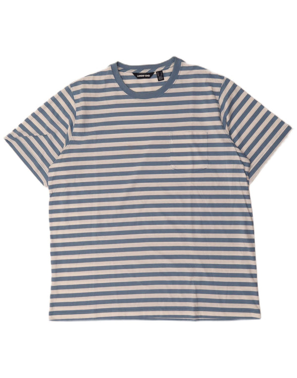 Lands End Mens T-Shirt Top XL Blue Striped Cotton