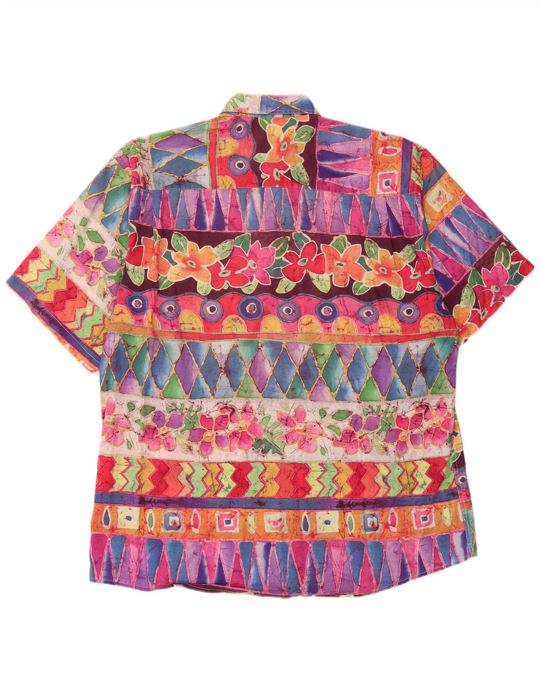 VINTAGE Мужская рубашка с коротким рукавом, большая разноцветная с геометрическим рисунком