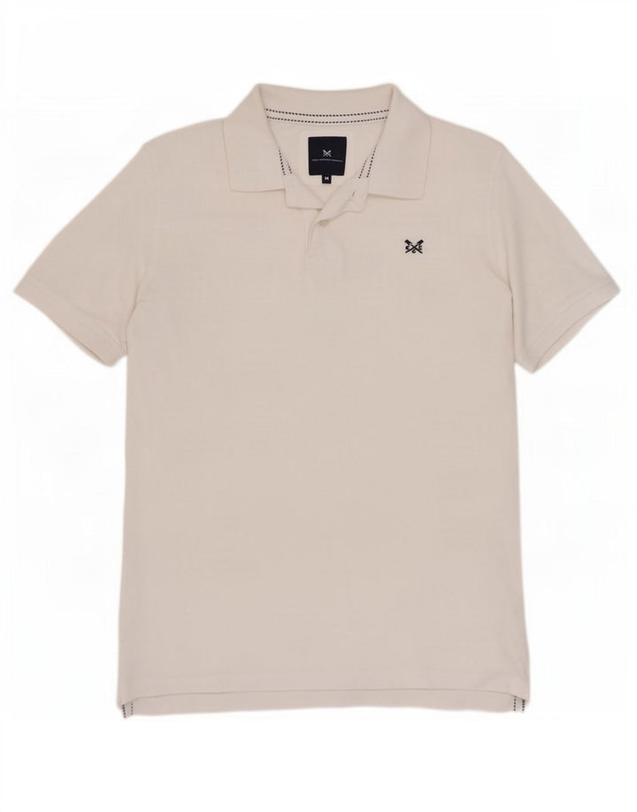Crew Clothing Мужская рубашка поло среднего размера из белого хлопка