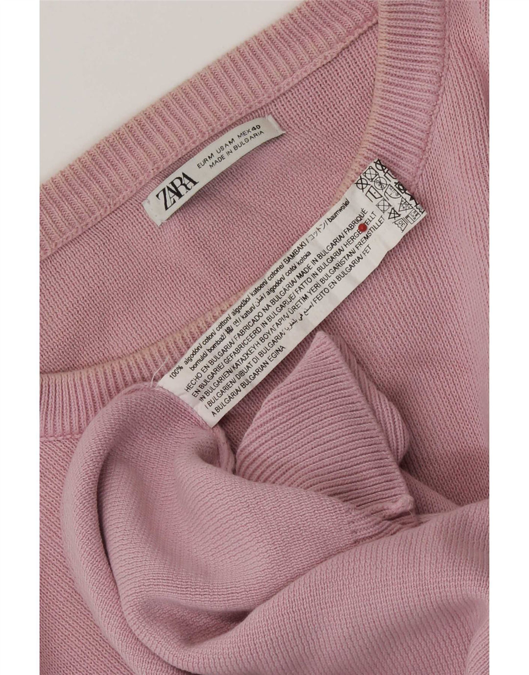 Мужской джемпер с круглым вырезом Zara, хлопковый свитер среднего розового цвета