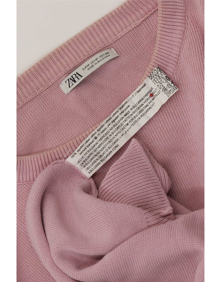 Мужской джемпер с круглым вырезом Zara, хлопковый свитер среднего розового цвета