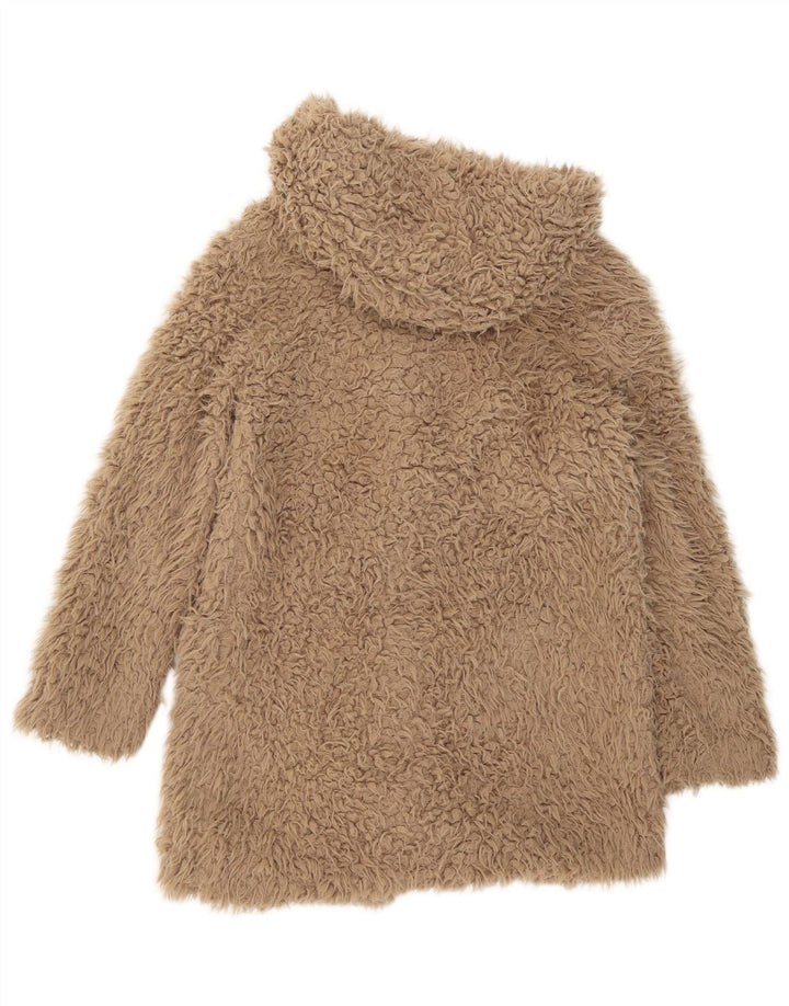 Женское пальто Teddy Bear с капюшоном Zara UK 14, средний коричневый полиэстер