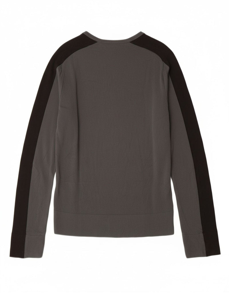 BIKKEMBERGS Womens Boat Neck Jumper Sweater UK 14 Medium Grey Colourblock Vintage Bikkembergs and Second-Hand Bikkembergs from Messina Hembry 