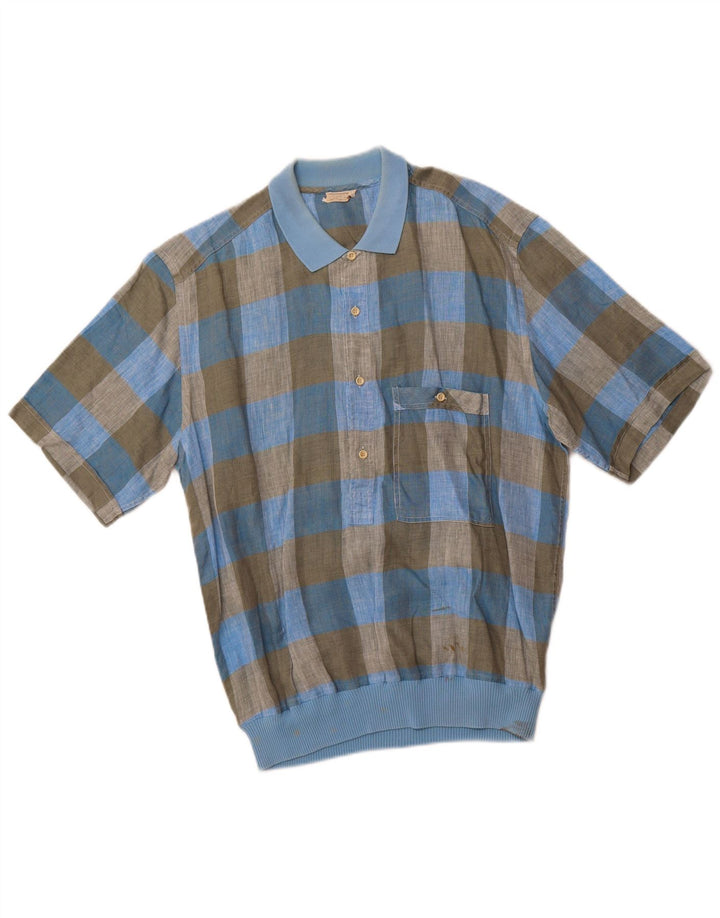 Мужской пуловер с коротким рукавом VINTAGE IT 48, средний синий в клетку, лен