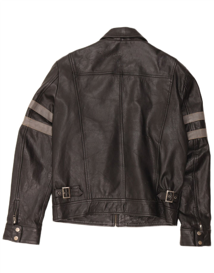 Винтажная мужская кожаная куртка в стиле милитари UK 40, большая черная кожаная куртка