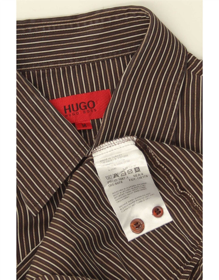 Мужская рубашка Hugo Boss в тонкую полоску среднего коричневого цвета, хлопок