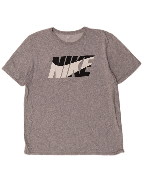 Мужская футболка спортивного кроя NIKE с рисунком, топ XL, серый хлопок с крапинками